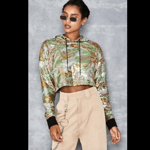 Mistress Rocks Tops - Mistress Rocks 'Gallahad'  Camo Sequin Crop Top